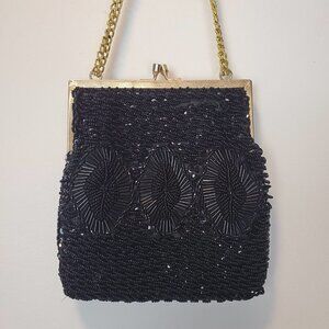Vintage Black Beaded Sequen Small Purse‎